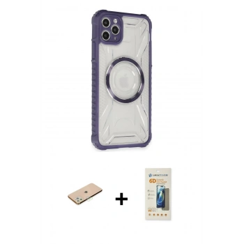 MARSİLYAN™- iPhone 11 Pro Max Kılıf Kutup Modern - Siyah 6D Mat Seramik Hayalet Nano Ekran Koruyucu + Renkli Kamera Lens Koruma Cam - YL
