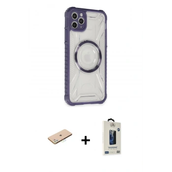 MARSİLYAN™- iPhone 11 Pro Max Kılıf Kutup Modern - Siyah Bilvis Hayalet Cam Ekran Koruyucu + Renkli Kamera Lens Koruma Cam - MI