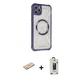 MARSİLYAN™- iPhone 11 Pro Max Kılıf Kutup Modern - Siyah Bilvis Hayalet Cam Ekran Koruyucu + Renkli Kamera Lens Koruma Cam - YL