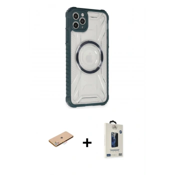 MARSİLYAN™- iPhone 11 Pro Max Kılıf Kutup Modern - Siyah Bilvis Hayalet Cam Ekran Koruyucu + Renkli Kamera Lens Koruma Cam - PE