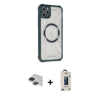 MARSİLYAN™- iPhone 11 Pro Max Kılıf Kutup Modern - Siyah Bilvis Hayalet Cam Ekran Koruyucu + Pers Alüminyum Kamera Lens - SH