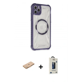 MARSİLYAN™- iPhone 11 Pro Max Kılıf Kutup Modern - Siyah Bilvis Hayalet Cam Ekran Koruyucu + Renkli Kamera Lens Koruma Cam - TU