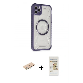 MARSİLYAN™- iPhone 11 Pro Max Kılıf Kutup Modern - Siyah Mat Seramik Nano Ekran Koruyucu + Renkli Kamera Lens Koruma Cam - MI
