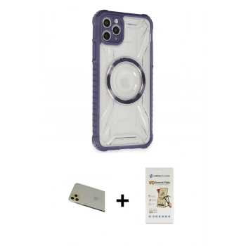 MARSİLYAN™- iPhone 11 Pro Max Kılıf Kutup Modern - Siyah Mat Seramik Nano Ekran Koruyucu + Rainbow Kamera Lens Koruma Cam - GD