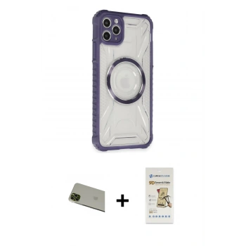 MARSİLYAN™- iPhone 11 Pro Max Kılıf Kutup Modern - Siyah Mat Seramik Nano Ekran Koruyucu + Rainbow Kamera Lens Koruma Cam - YL