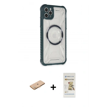 MARSİLYAN™- iPhone 11 Pro Max Kılıf Kutup Modern - Siyah Mat Seramik Nano Ekran Koruyucu + Renkli Kamera Lens Koruma Cam - TU