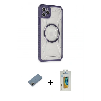 MARSİLYAN™- iPhone 11 Pro Max Kılıf Kutup Modern - Siyah Polymer Nano Ekran Koruyucu + Metal Kamera Lens Koruma Cam - AKYL