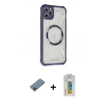 MARSİLYAN™- iPhone 11 Pro Max Kılıf Kutup Modern - Siyah Polymer Nano Ekran Koruyucu + Shine Kamera Lens Koruma Cam - GI