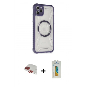 MARSİLYAN™- iPhone 11 Pro Max Kılıf Kutup Modern - Siyah Polymer Nano Ekran Koruyucu + Pers Alüminyum Kamera Lens - KI