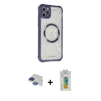 MARSİLYAN™- iPhone 11 Pro Max Kılıf Kutup Modern - Siyah Polymer Nano Ekran Koruyucu + Pers Alüminyum Kamera Lens - LT