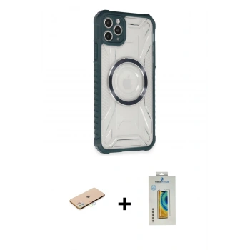 MARSİLYAN™- iPhone 11 Pro Max Kılıf Kutup Modern - Siyah Polymer Nano Ekran Koruyucu + Renkli Kamera Lens Koruma Cam - MI