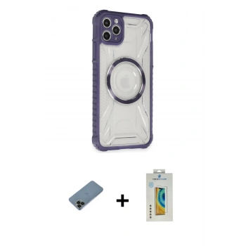 MARSİLYAN™- iPhone 11 Pro Max Kılıf Kutup Modern - Siyah Polymer Nano Ekran Koruyucu + Shine Kamera Lens Koruma Cam - SH