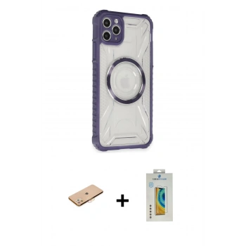 MARSİLYAN™- iPhone 11 Pro Max Kılıf Kutup Modern - Siyah Polymer Nano Ekran Koruyucu + Renkli Kamera Lens Koruma Cam - TU