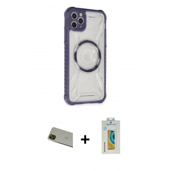 MARSİLYAN™- iPhone 11 Pro Max Kılıf Kutup Modern - Siyah Polymer Nano Ekran Koruyucu + Rainbow Kamera Lens Koruma Cam - YL