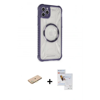 MARSİLYAN™- iPhone 11 Pro Max Kılıf Kutup Modern - Siyah Seramik Nano Ekran Koruyucu + Renkli Kamera Lens Koruma Cam - SI
