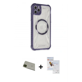 MARSİLYAN™- iPhone 11 Pro Max Kılıf Kutup Modern - Siyah Seramik Nano Ekran Koruyucu + Rainbow Kamera Lens Koruma Cam - YL