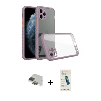 MARSİLYAN™- iPhone 11 Pro Max Kılıf Nova Asil Özel Seri - Şeffaf Pasifik Cam Ekran Koruyucu + Pers Alüminyum Kamera Lens - YL
