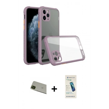 MARSİLYAN™- iPhone 11 Pro Max Kılıf Nova Asil Özel Seri - Şeffaf Pasifik Cam Ekran Koruyucu + Rainbow Kamera Lens Koruma Cam - YL