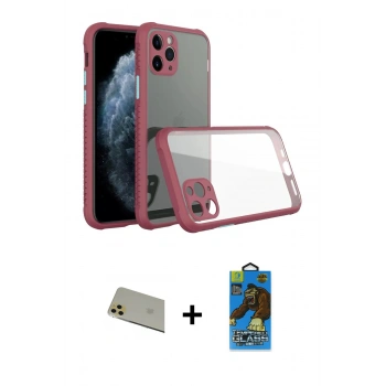 MARSİLYAN™- iPhone 11 Pro Max Kılıf Nova Asil Özel Seri - Siyah 18D Cam Ekran Koruyucu + Rainbow Kamera Lens Koruma Cam - GD