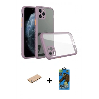 MARSİLYAN™- iPhone 11 Pro Max Kılıf Nova Asil Özel Seri - Siyah 18D Cam Ekran Koruyucu + Renkli Kamera Lens Koruma Cam - PE