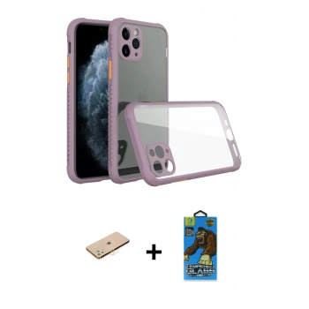 MARSİLYAN™- iPhone 11 Pro Max Kılıf Nova Asil Özel Seri - Siyah 18D Cam Ekran Koruyucu + Renkli Kamera Lens Koruma Cam - SI