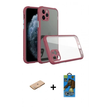 MARSİLYAN™- iPhone 11 Pro Max Kılıf Nova Asil Özel Seri - Siyah 18D Cam Ekran Koruyucu + Renkli Kamera Lens Koruma Cam - TU