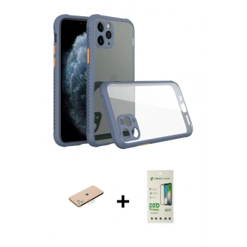 MARSİLYAN™- iPhone 11 Pro Max Kılıf Nova Asil Özel Seri - Siyah 20D Premium Cam Ekran Koruyucu + Renkli Kamera Lens Koruma Cam - MI