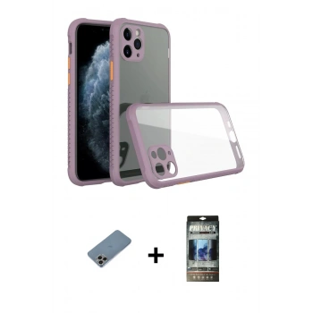 MARSİLYAN™- iPhone 11 Pro Max Kılıf Nova Asil Özel Seri - Siyah 34D Hayalet Izgaralı Cam + Shine Kamera Lens Koruma Cam - GI