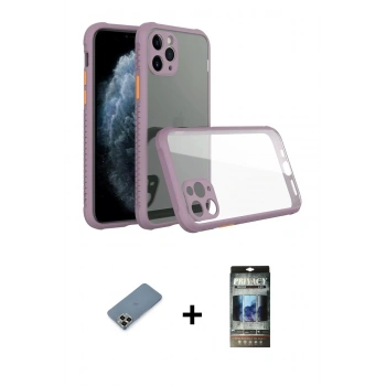 MARSİLYAN™- iPhone 11 Pro Max Kılıf Nova Asil Özel Seri - Siyah 34D Hayalet Izgaralı Cam + Metal Kamera Lens Koruma Cam - GD
