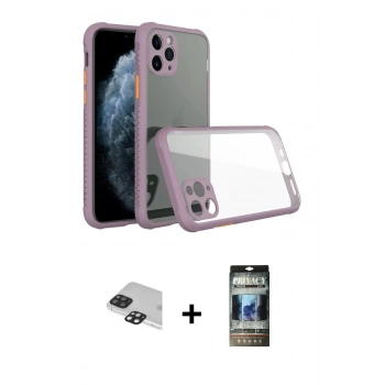 MARSİLYAN™- iPhone 11 Pro Max Kılıf Nova Asil Özel Seri - Siyah 34D Hayalet Izgaralı Cam + Pers Alüminyum Kamera Lens - SH