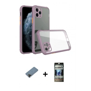 MARSİLYAN™- iPhone 11 Pro Max Kılıf Nova Asil Özel Seri - Siyah 34D Hayalet Izgaralı Cam + Shine Kamera Lens Koruma Cam - SH