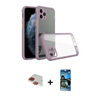 MARSİLYAN™- iPhone 11 Pro Max Kılıf Nova Asil Özel Seri - Siyah 34D Izgaralı Cam + Pers Alüminyum Kamera Lens - KI