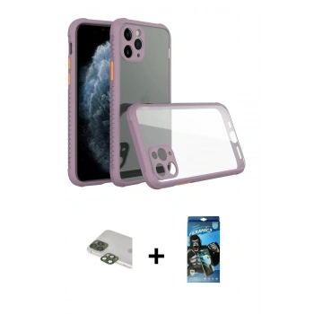 MARSİLYAN™- iPhone 11 Pro Max Kılıf Nova Asil Özel Seri - Siyah 34D Izgaralı Cam + Pers Alüminyum Kamera Lens - YL