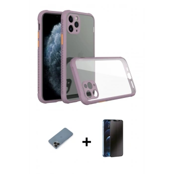 MARSİLYAN™- iPhone 11 Pro Max Kılıf Nova Asil Özel Seri - Siyah 3D Antistatik Hayalet Cam Ekran Koruyucu + Metal Kamera Lens Koruma Cam - SH