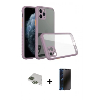 MARSİLYAN™- iPhone 11 Pro Max Kılıf Nova Asil Özel Seri - Siyah 3D Antistatik Hayalet Cam Ekran Koruyucu + Pers Alüminyum Kamera Lens - YL