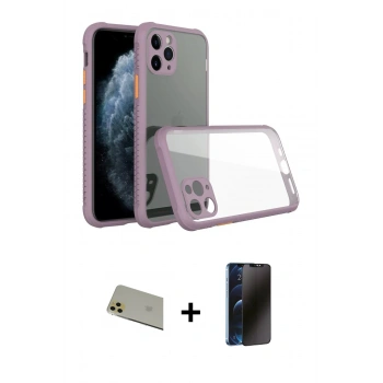 MARSİLYAN™- iPhone 11 Pro Max Kılıf Nova Asil Özel Seri - Siyah 3D Antistatik Hayalet Cam Ekran Koruyucu + Rainbow Kamera Lens Koruma Cam - GD