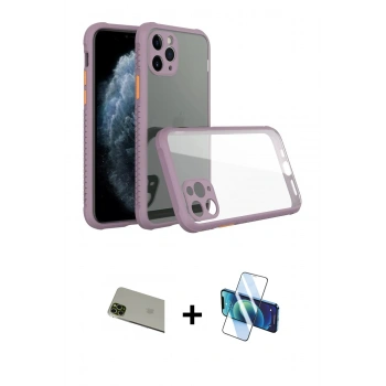 MARSİLYAN™- iPhone 11 Pro Max Kılıf Nova Asil Özel Seri - Siyah 3D Antistatik Seramik Nano Ekran Koruyucu + Rainbow Kamera Lens Koruma Cam - YL