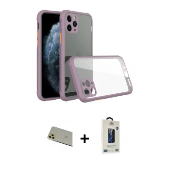 MARSİLYAN™- iPhone 11 Pro Max Kılıf Nova Asil Özel Seri - Siyah Bilvis Hayalet Cam Ekran Koruyucu + Rainbow Kamera Lens Koruma Cam - GD