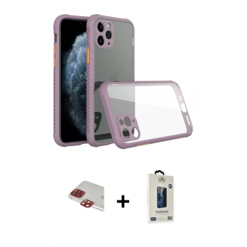 MARSİLYAN™- iPhone 11 Pro Max Kılıf Nova Asil Özel Seri - Siyah Bilvis Hayalet Cam Ekran Koruyucu + Pers Alüminyum Kamera Lens - KI