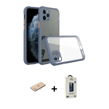 MARSİLYAN™- iPhone 11 Pro Max Kılıf Nova Asil Özel Seri - Siyah Bilvis Hayalet Cam Ekran Koruyucu + Renkli Kamera Lens Koruma Cam - MI
