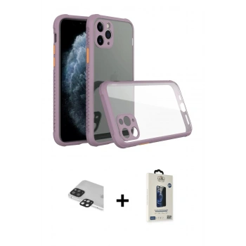 MARSİLYAN™- iPhone 11 Pro Max Kılıf Nova Asil Özel Seri - Siyah Bilvis Hayalet Cam Ekran Koruyucu + Pers Alüminyum Kamera Lens - SH