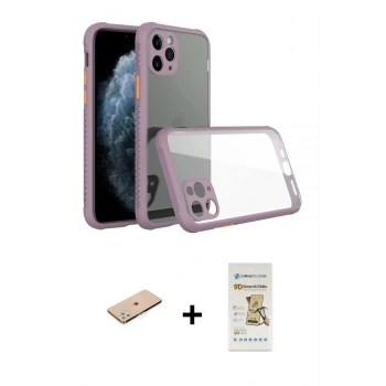 MARSİLYAN™- iPhone 11 Pro Max Kılıf Nova Asil Özel Seri - Siyah Mat Seramik Nano Ekran Koruyucu + Renkli Kamera Lens Koruma Cam - YL