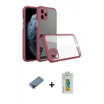MARSİLYAN™- iPhone 11 Pro Max Kılıf Nova Asil Özel Seri - Siyah Polymer Nano Ekran Koruyucu + Metal Kamera Lens Koruma Cam - SH