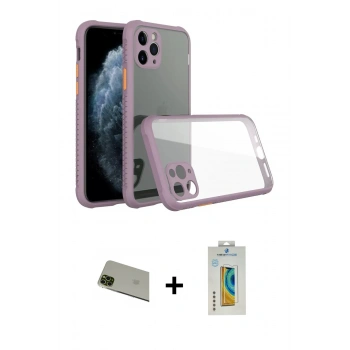 MARSİLYAN™- iPhone 11 Pro Max Kılıf Nova Asil Özel Seri - Siyah Polymer Nano Ekran Koruyucu + Rainbow Kamera Lens Koruma Cam - YL