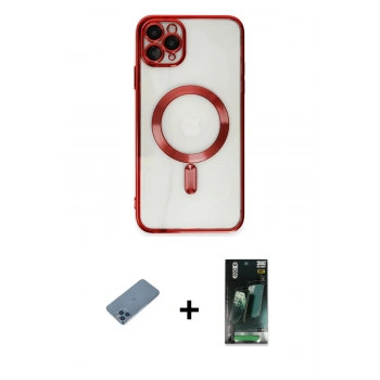 MARSİLYAN™- iPhone 11 Pro Max Kılıf Nova Işık Özel Seri - Şeffaf 360 Full Body Arka Koruyucu + Shine Kamera Lens Koruma Cam - MI