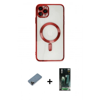 MARSİLYAN™- iPhone 11 Pro Max Kılıf Nova Işık Özel Seri - Şeffaf 360 Full Body Arka Koruyucu + Metal Kamera Lens Koruma Cam - SH