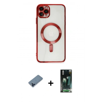 MARSİLYAN™- iPhone 11 Pro Max Kılıf Nova Işık Özel Seri - Şeffaf 360 Full Body Arka Koruyucu + Metal Kamera Lens Koruma Cam - MI