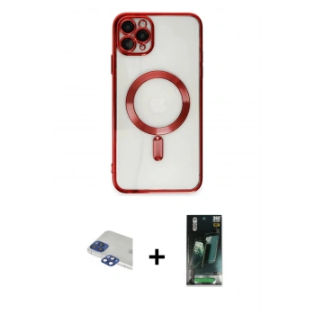 MARSİLYAN™- iPhone 11 Pro Max Kılıf Nova Işık Özel Seri - Şeffaf 360 Full Body Arka Koruyucu + Pers Alüminyum Kamera Lens - LT