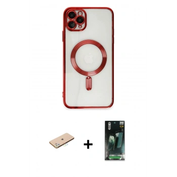 MARSİLYAN™- iPhone 11 Pro Max Kılıf Nova Işık Özel Seri - Şeffaf 360 Full Body Arka Koruyucu + Renkli Kamera Lens Koruma Cam - MI
