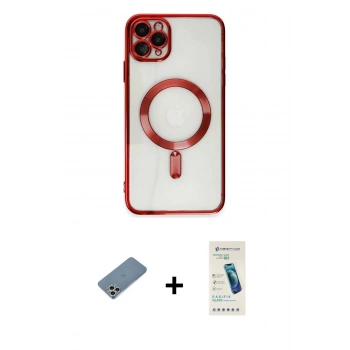 MARSİLYAN™- iPhone 11 Pro Max Kılıf Nova Işık Özel Seri - Şeffaf Pasifik Cam Ekran Koruyucu + Shine Kamera Lens Koruma Cam - GS